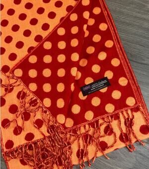 Scotland 100% Cashmere Polka Dot Fringed Scarf Rectangle 67x13 Quiet Luxury